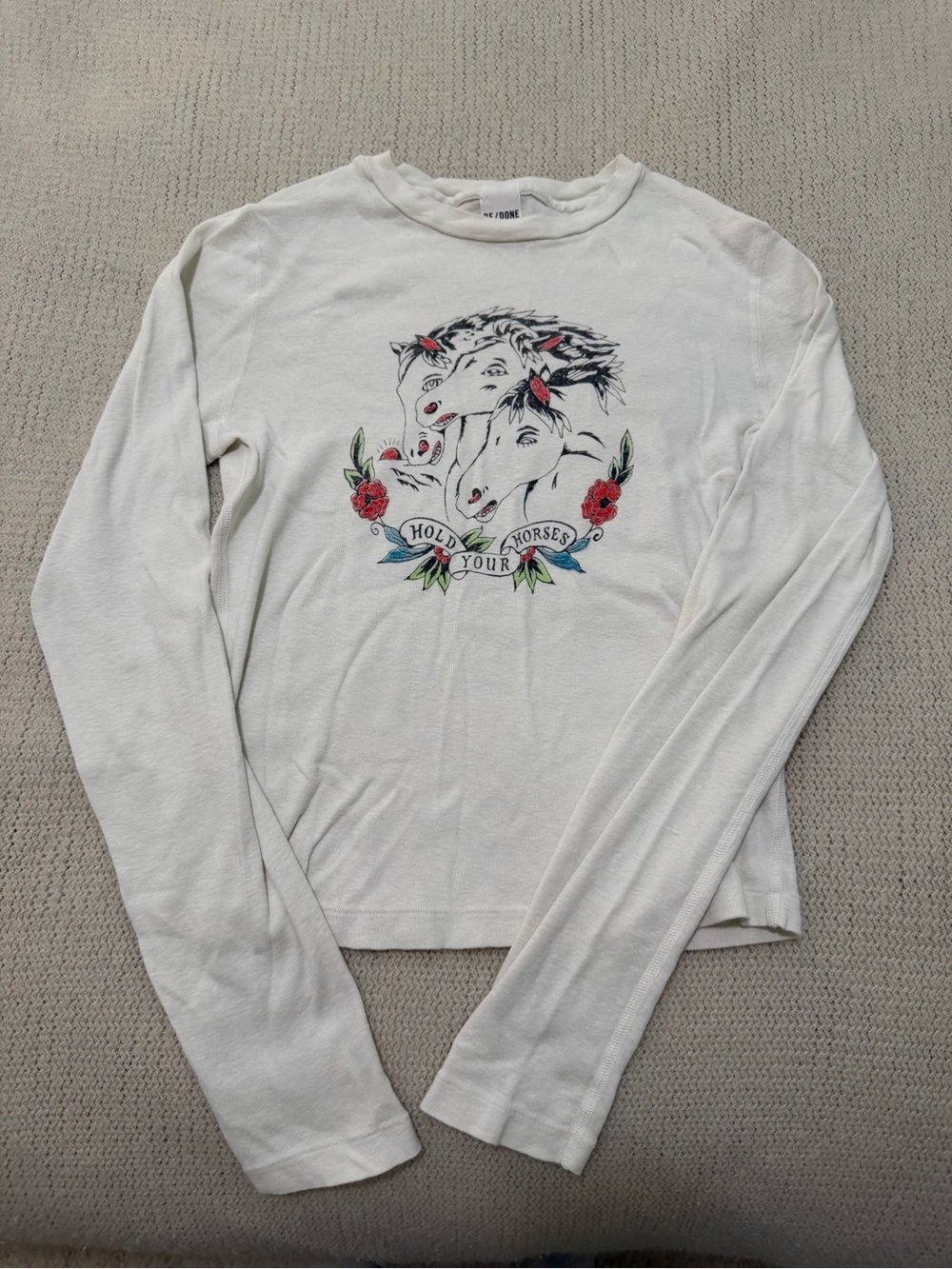 Re/Done Off-White Long Sleeve Tee with Horse Graphic